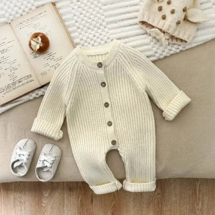 Baby Jumpsuit 2026 Autumn and Winter New Solid Color Baby Boy's Knitting Climbing Clothes