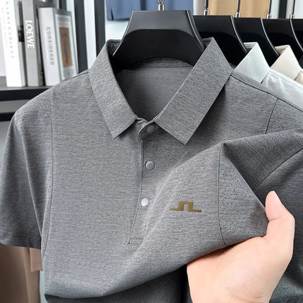 Designer Original New Men's Short-Sleeved Polo Shirt Lapel Button Stamp Vent Hole Minimalist Versatile Men's Daily Commuting Top