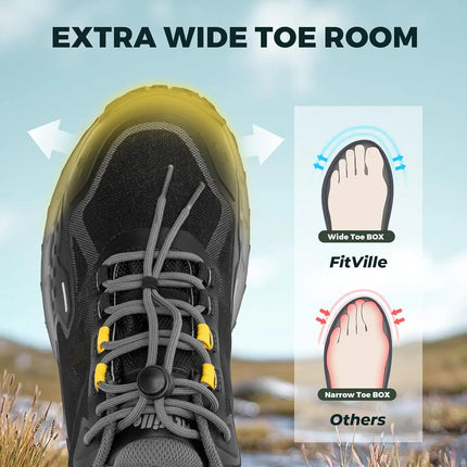 FitVille Men's Wide Waterproof Hiking Shoes, Slip-Resistant  Non-slip All-Terrain Trekking Trainers with Quick Lace, Walking Sneakers for Travel, Camping and Running