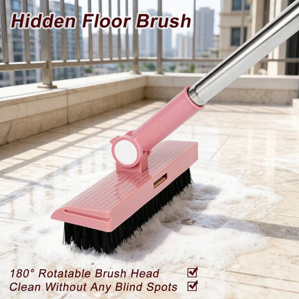 Pink 3 in 1 Broom Dustpan Set Foldable with Comb Adjustable Handle for Pet Hair Floor Cleaning