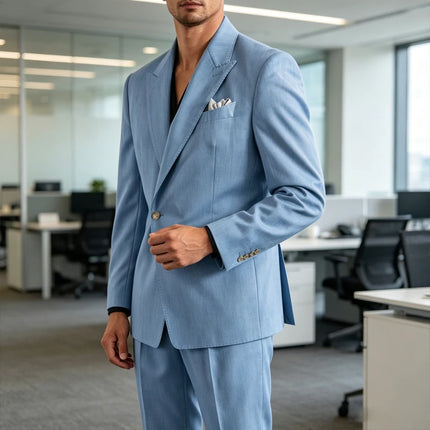 Men's Linen Set 2 Piece Peak Lapel 1 Button Slim Fit Blazer Straight Trousers Lightweight Breathable Summer Casual Wedding Party