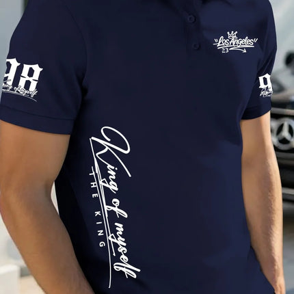 European and American Men's Summer Golf Los Angeles Letter Print Soft Breathable Polo Short Sleeved T-Shirt Outdoor Casual Top