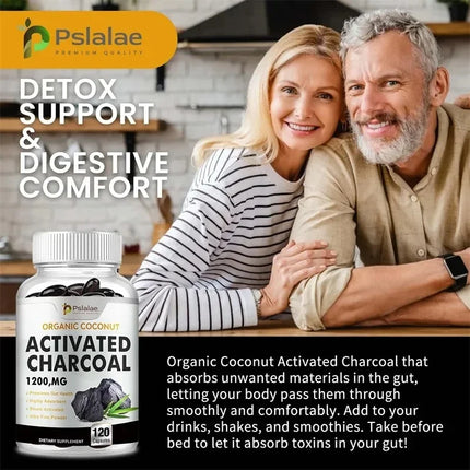 Activated Charcoal Capsules 1200 Mg - Organic Coconut Shell, Helps Relieve Gas & Bloating, Detox & Bowel, Digestive Supplement