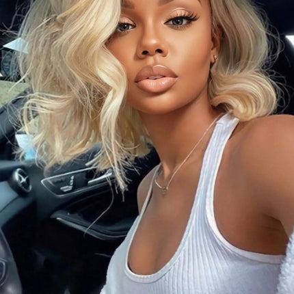 613 Blonde Short Wigs Lace Frontal Wigs Human Hair Full And Thick 13x4 HD Transparent Lace Front Wigs Human Hair Pre Plucked With Baby Hair 200 Density Kinky Curly Glueless Human Hair Wig For Women