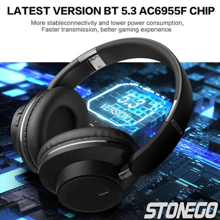 Bluetooth Headphones Over Ear Wireless Headset BT5.3 Foldable Portable Hi-Res Audio Fashion Aesthetic Deep Bass Stereo 24H Battery Fast Charge Dual Mode With Mic Noise Isolation For Students Content Creators Remote Work Trave