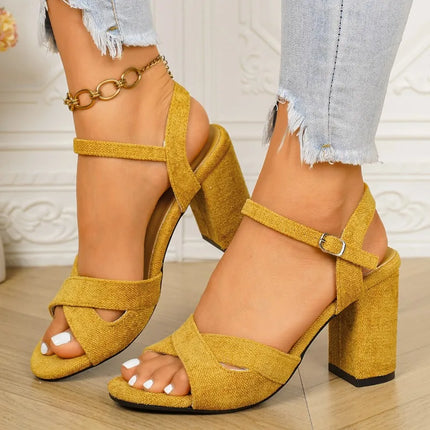 Fashion Simple Style Thick Heel High Heels for Woman Summer New Trendy Cross Strap Solid Color Ankle Strap Women Shoes Tacones