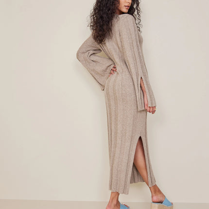 Longer Dress Women Wool Jumpers Winter Fashion V-Neck Knitwears Full Sleeve Ladies Dresses ribbed knit midi dress