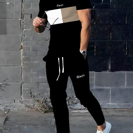 Men's 2025 Summer Splicing Letter 3D Printed Pattern Breathable Quick Drying Top Trendy Soft Top Street Round Neck T-shirt Set