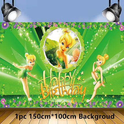 Cartoon Tinker bell Kids Birthday Party Decoration Tableware Elf Fairy Paper Plate Tablecloth Balloon Tinkerbell Party Supplies
