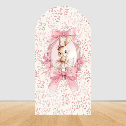 Pink bow cute rabbit arch background baby shower baby first birthday party layout background double-sidedprinting stretch fabric