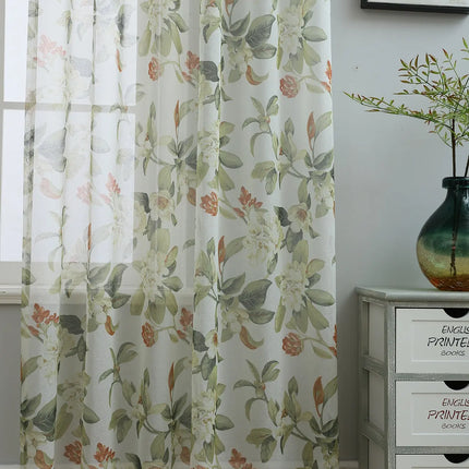 Red Floral Sheer Curtains for Living Room