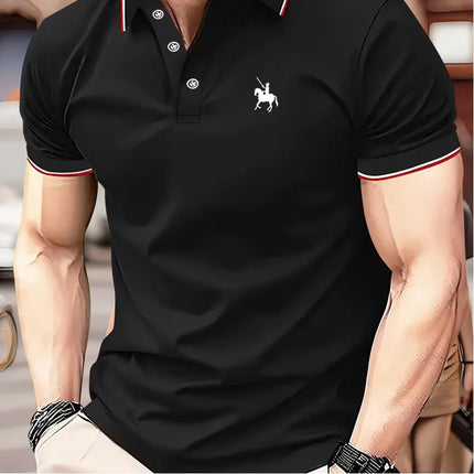 Summer men's 100 polyester fashionable casual knight pattern loose printed large lapel short-sleeved shirt polo top