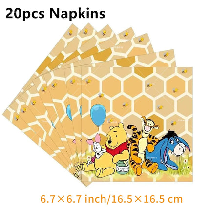 Winnie The Pooh Balloons Happy Birthday Banner Decoration Yellow Bear Party Supplies Backdrop Cake Topper Disposable Tableware