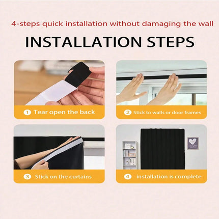 1pc 100% Blackout Curtain, Self-Adhesive No Drilling Required, Sunlight Blocking Heat Insulation Privacy Protection