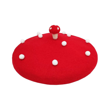 RH Ladies Cute Mushrooms Red Handmade Wool Felt Beret Creative Painter Hat Girls Birthday Gift Warm Cap For Autumn Winter
