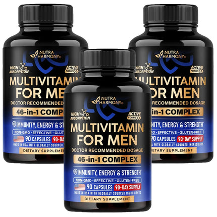 Multivitamin for Men - Energy, Focus & Brain | Men's Health Complex - 46in1 Mens Multivitamin - 90 Capsules, 1/Day