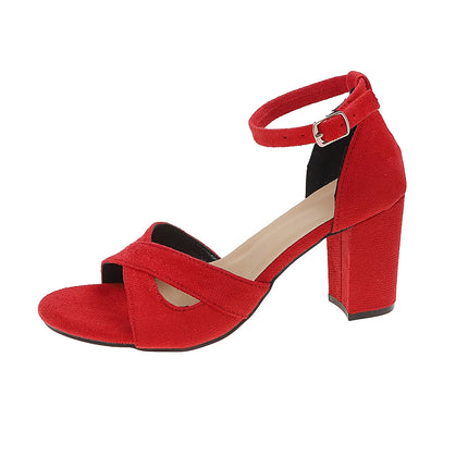 Ladies' Sandals, Red Open Toed Sandals High Heels Thick Heels Lightweight Shoes 2026 Fashionable and Elegant Evening Shoes