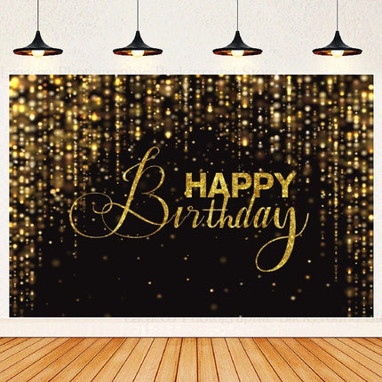 Happy Birthday Party Backdrops Black Gold Balloons Champagne Birthday Party Decor Banner Photography Background for Men Women