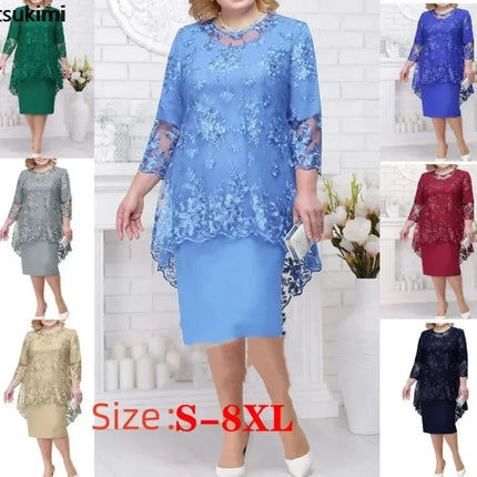 2026 Women's Summer Plus Size Party Dress for Wedding Guest Luxury Elegant Lace Floral Prom Bodycon Chub Women's Maxi Dresses