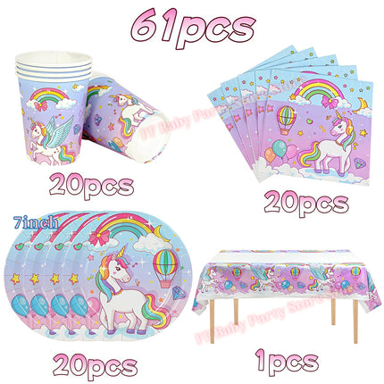 Kids Girls Unicorn Birthday Party Decoration Plate Cup Happy 1st Unicorn 3D Balloon Kid Favors Gift Wedding Baby Shower Supplies