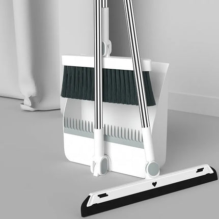 Soft Bristle Broom and Dustpan Set for Home Thickened Hair Sweeper with Squeegee Scraper for Floors