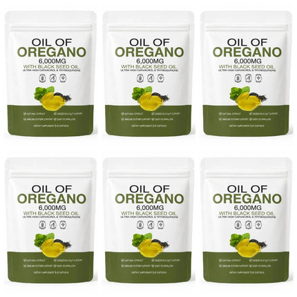 Oil of Oregano Softgels 6000mg with Black Seed Oil for Immune System & Digestive Support,Soy-Free Gluten-Free 60 Softgels