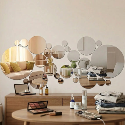 Zoyiancy Round Acrylic Mirror Wall Stickers, Removable Silver Circle Decals For Bedroom, Bath, Living Room DIY Wall Decor