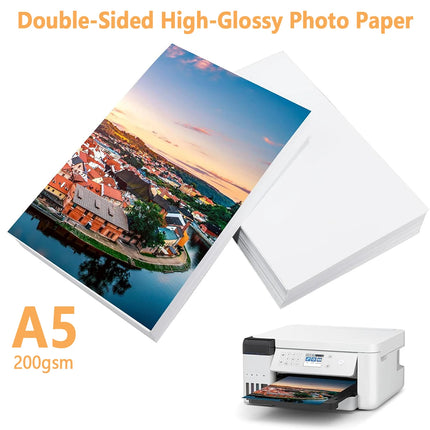 A5 Double-Sided High-Glossy Photo Paper, Glossy Brochure Paper 5.83 X 8.27 Inch, 200 GSM for Inkjet Printer, Photo Printing