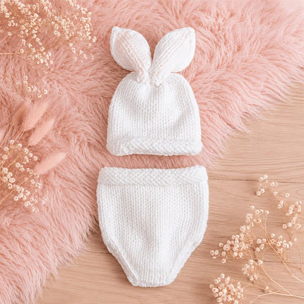 Crochet Newborn Photography Bunny Outfit Set Baby Rabbit Ear Hat And Diaper Cover Soft Knit Infant Photo Props For Boy Girl