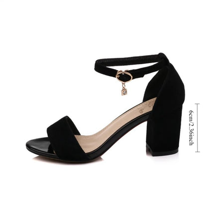 Elegant Women's Suede Block Heel Sandals Ankle Buckle Strap with Pendant Plus Size 32-43 4 Colors 547