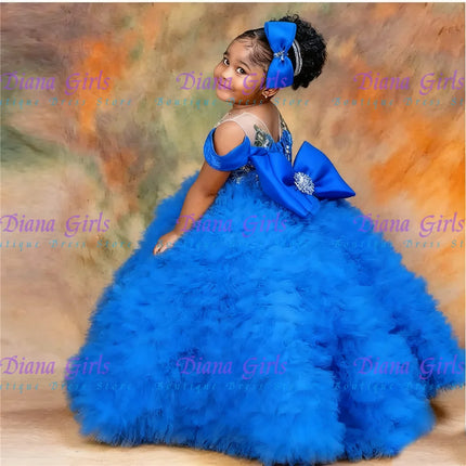 Quality Lovely Flower Girls Dress Tulle Tiered Ruffles With Big Bow Back Floor Length Kids Wedding Birthday Party Ball Gowns