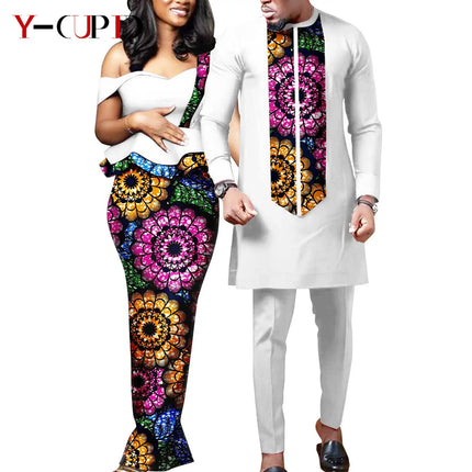 Dashiki African Print Dresses for Women Matching Couple Clothes Wedding Party Men Outfits Kaftan Shirt and Pant Sets Y23C040