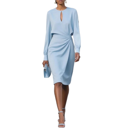 2025 Autumn Elegant Solid Pleated O-neck Hollow Long Sleeve Dress Office Lady Temperament Midi Dresses Women's Clothing Vestidos
