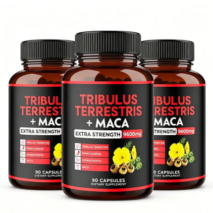 Premium Tribulus Terrestris Capsules - Combined with Ashwagandha, Panax Ginseng & Maca Boost Energy - 90 Counts for 3 Months