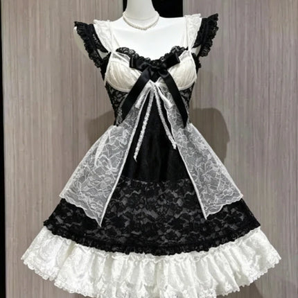 Japanese Style Sweet Lace Bow Kawaii Lolita Dress Women Vintage Ruffles Cake Dresses Harajuku Y2k Slim Bandage Dress 2026 Summer