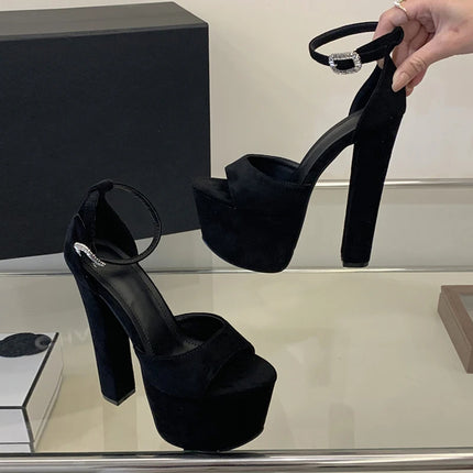 Liyke Model Show Sexy Extreme High Heels Chunky Platform Sandals Women Fashion Crystal Buckle Peep Toe Stripper Pole Dance Shoes