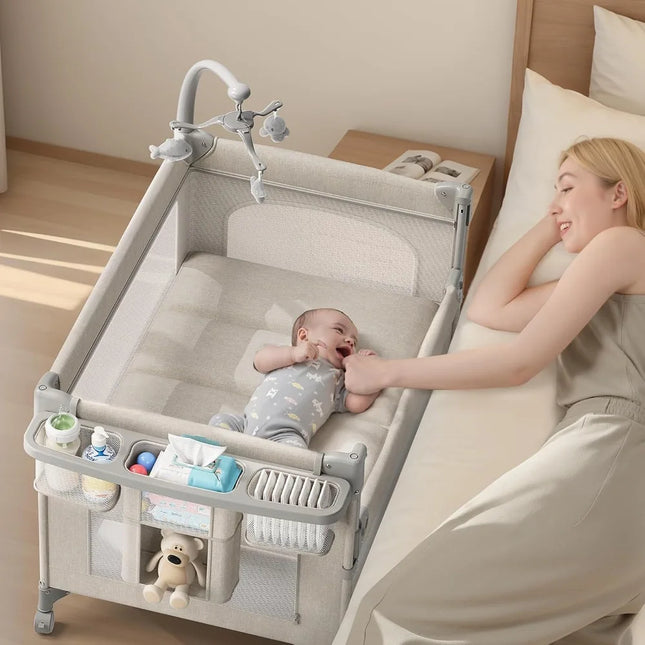 4 in 1 Portable Baby Crib Bassinet Pack n Play with Mattress Mosquito Net Bedside Sleeper Diaper Changer