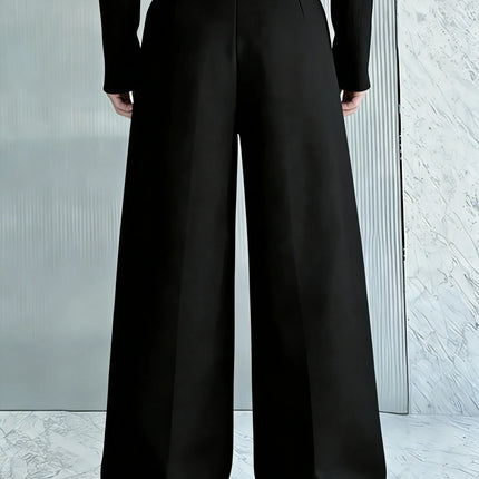 Men's high-waisted double-pleated wide-leg black suit pants, matte fabric loose floor-length trousers, Korean lazy style all-mat