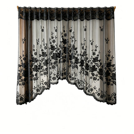 1 black lace arched curtain, French romantic transparent curtain, European retro bohemian style partition curtain