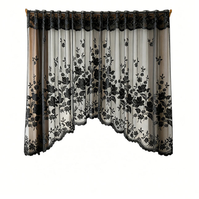 1 black lace arched curtain, French romantic transparent curtain, European retro bohemian style partition curtain