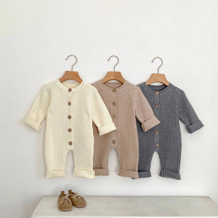 Autumn New Baby Girl Long Sleeve Knit Bodysuit Cotton Toddler Boy Thick Ribbed Jumpsuit Solid Newborn Infant Clothes 0-24M  123