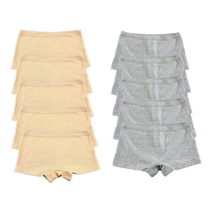 10PCS Women Boxers Underwear Ribbed Cotton Panties Sports Ladies Boyshorts Female Solid Color Cozy Lingerie Intimate