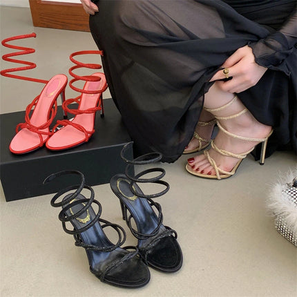 Eilyken Fashion Style Open Toe Sandals Women Sexy Thin Heels Crystal Diamond Ankle Strap Nightclub Party Shoes