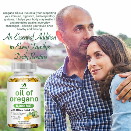 Oregano Oil + With Black Seed Oil & Elderberry + Vitamin D3, Supports Antioxidant & Skin Health, Antibacterial & Immune System