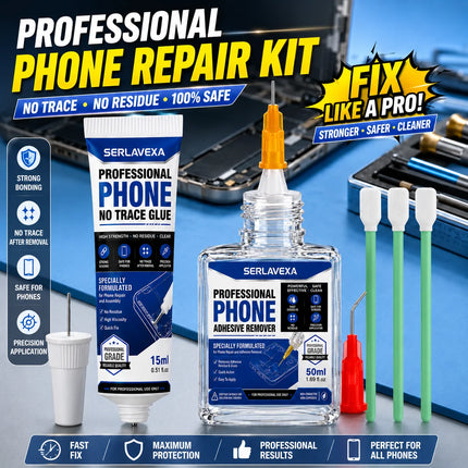 Phone Repair Glue and Adhesive Remover Kit with Precision Needle Tips and Cleaning Swabs for Screen Back Cover Frame Assembly