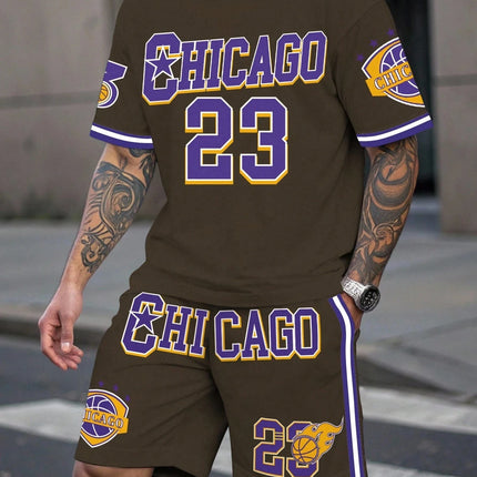 Men's Sports Short Sleeve Top Shorts Set Plus Size Breathable Basketball Sports Clothing Letter Print T-shirt Shorts 2-piece Set