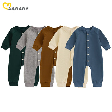 ma&baby 0-18M Newborn Infant Toddler Baby Boys Girls Jumpsuits Long Sleeve Waffle Rompers Fall Spring Clothing