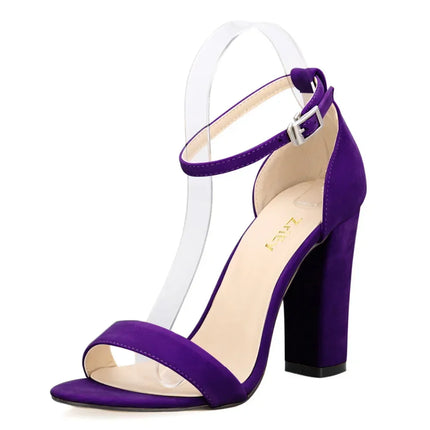 Women Sandals Pumps Open Toe Sexy Ankle Straps High Heels Summer Ladies Bridal Suede Thick Heel Office Party Dress Wedding Shoes