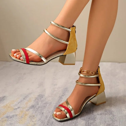 2026 New Summer Women's Pumps Elegant Strap Solid Color Square Toe High Heels Open Toe Fashion Sexy  Women's Shoes