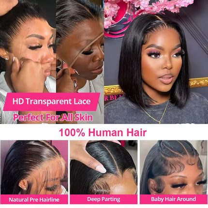 250% Density 13x4 Bone Straight Short Bob Lace Front Human Hair Wigs 13x6 Lace Frontal Wig Brazilian 100% Human Hair 16 Inch 5x5 Glueless Wig For Women